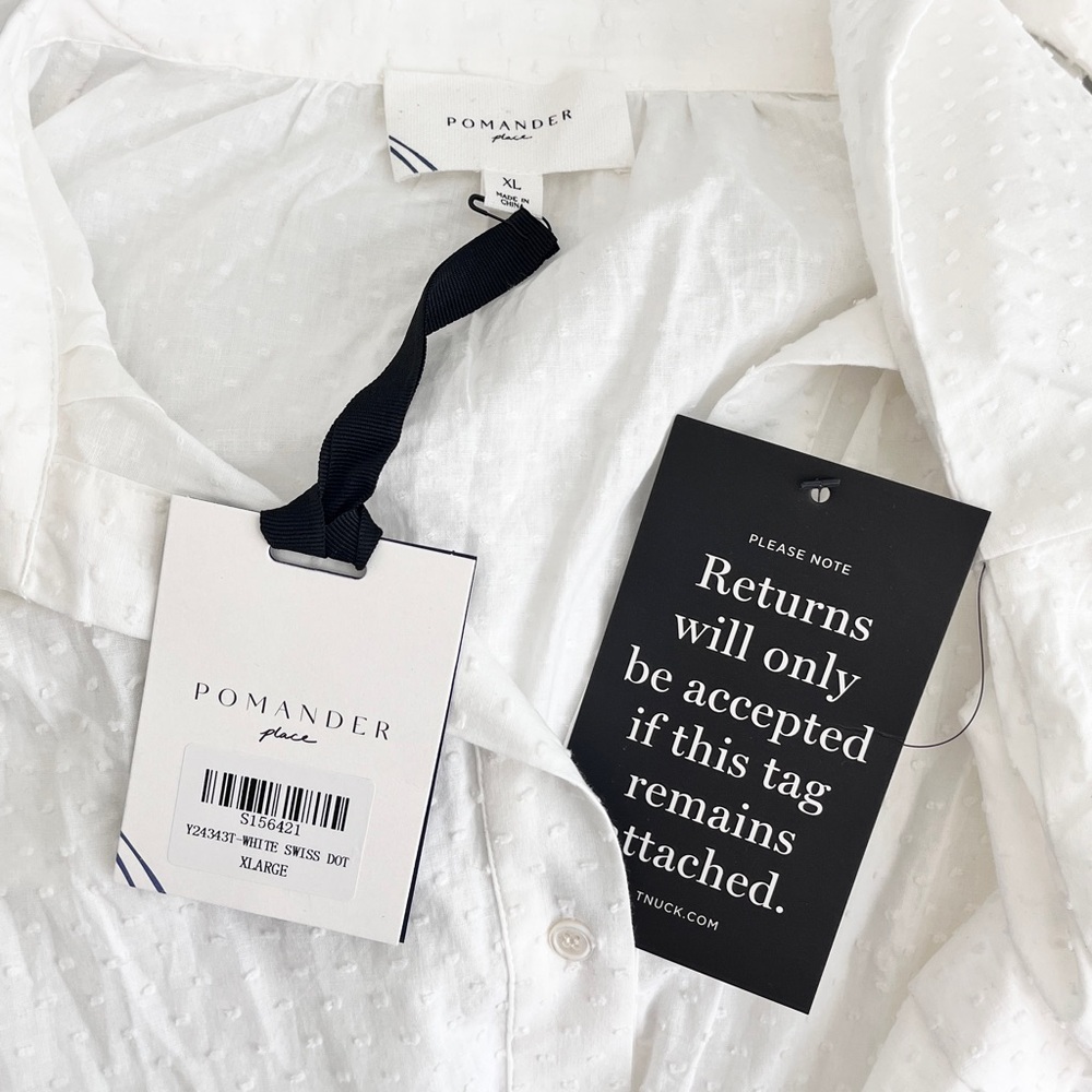 NWT Pomander Place White Swiss Dot Oversized Shirt Dress Beach Cover Up, Size XL - Picture 4 of 5